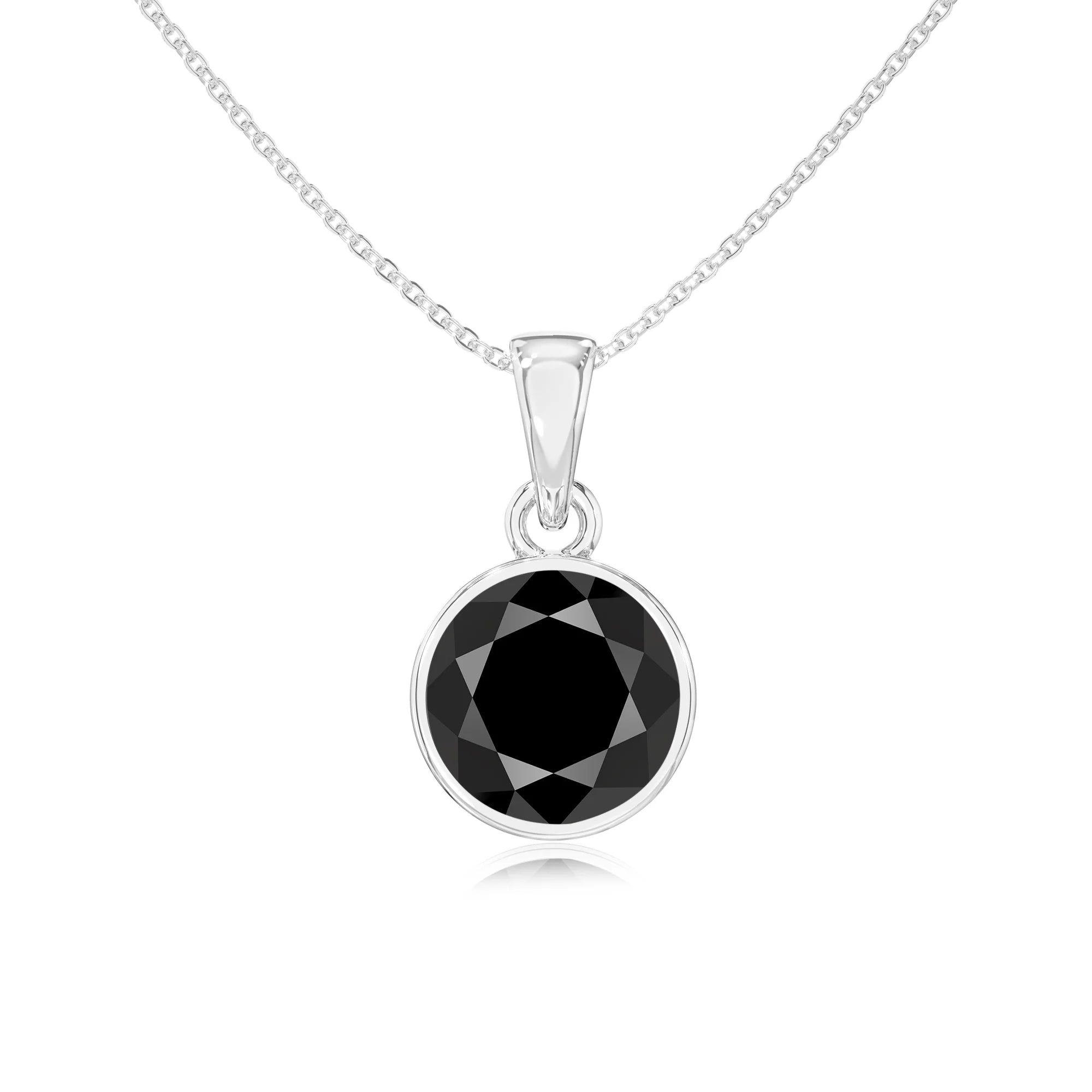 natural black-onyx round solitaire necklaces in sterling silver 