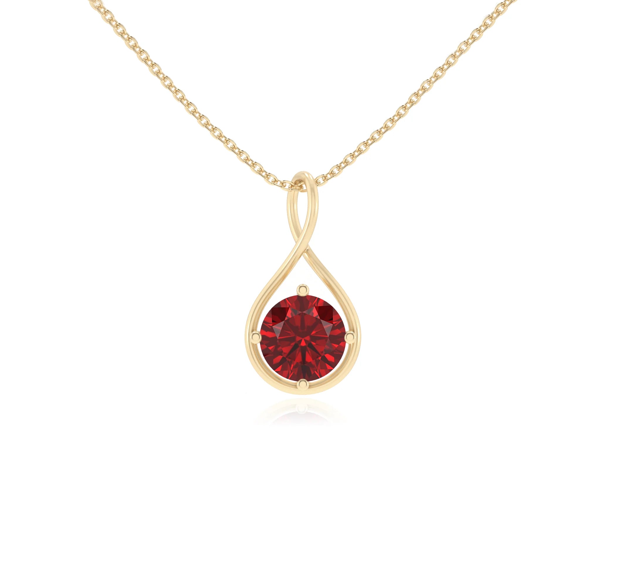 lab grown ruby round solitaire necklaces in yellow gold 