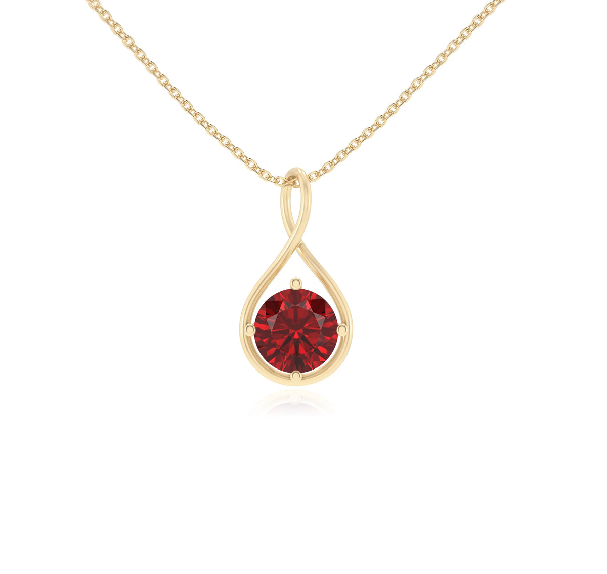 lab grown ruby round solitaire necklaces in yellow gold 