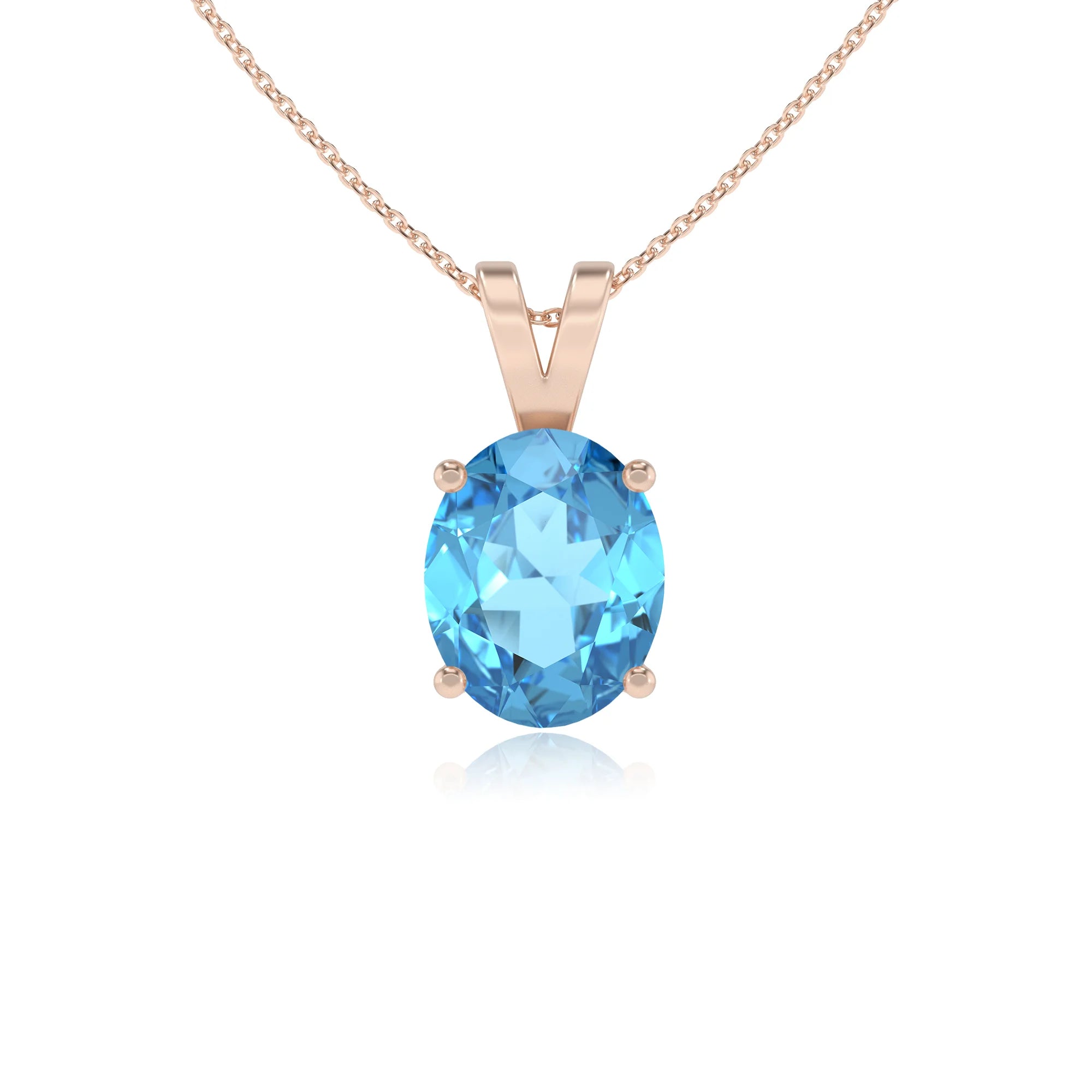 natural swiss-blue-topaz oval solitaire v-bale necklaces in rose gold 