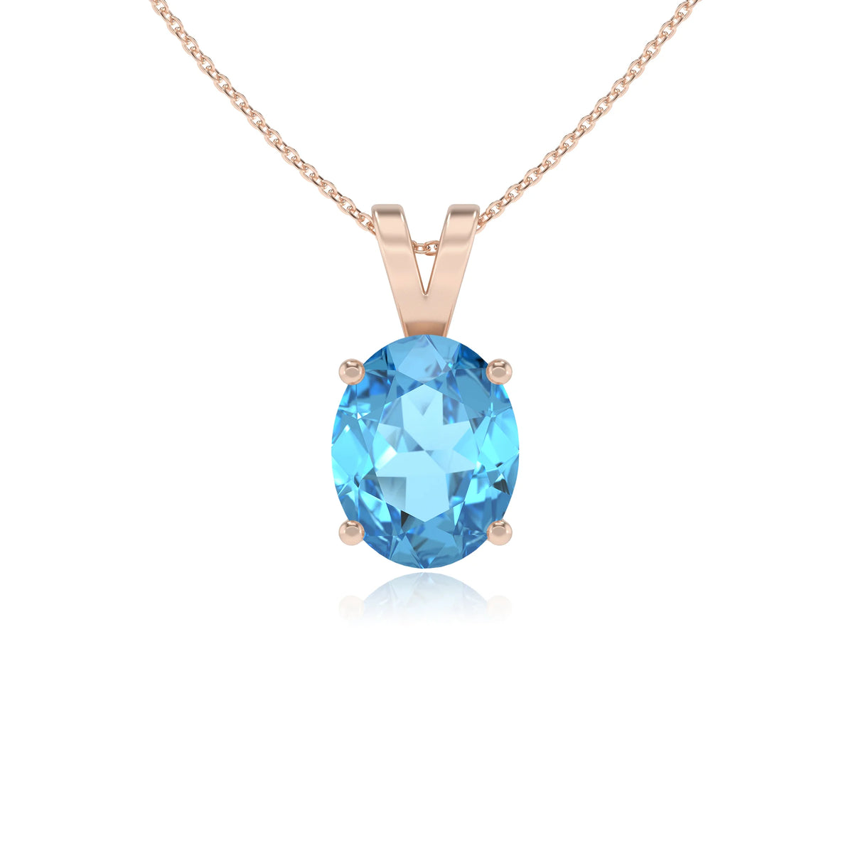 natural swiss-blue-topaz oval solitaire v-bale necklaces in rose gold 