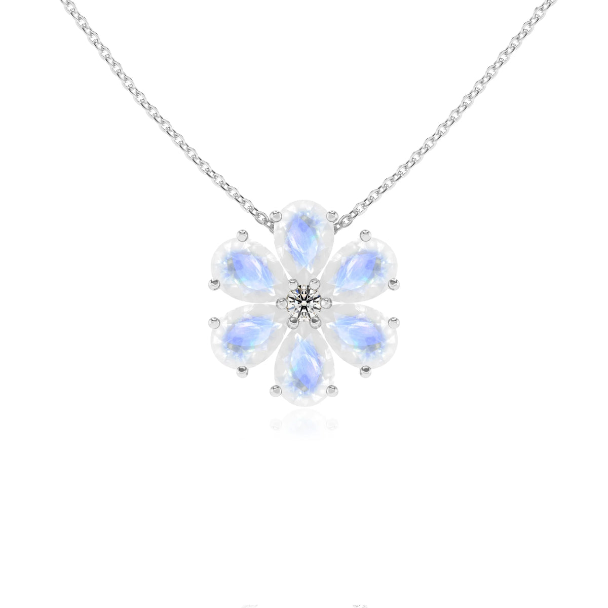 natural rainbow-moonstone pear solitaire necklaces in sterling silver 
