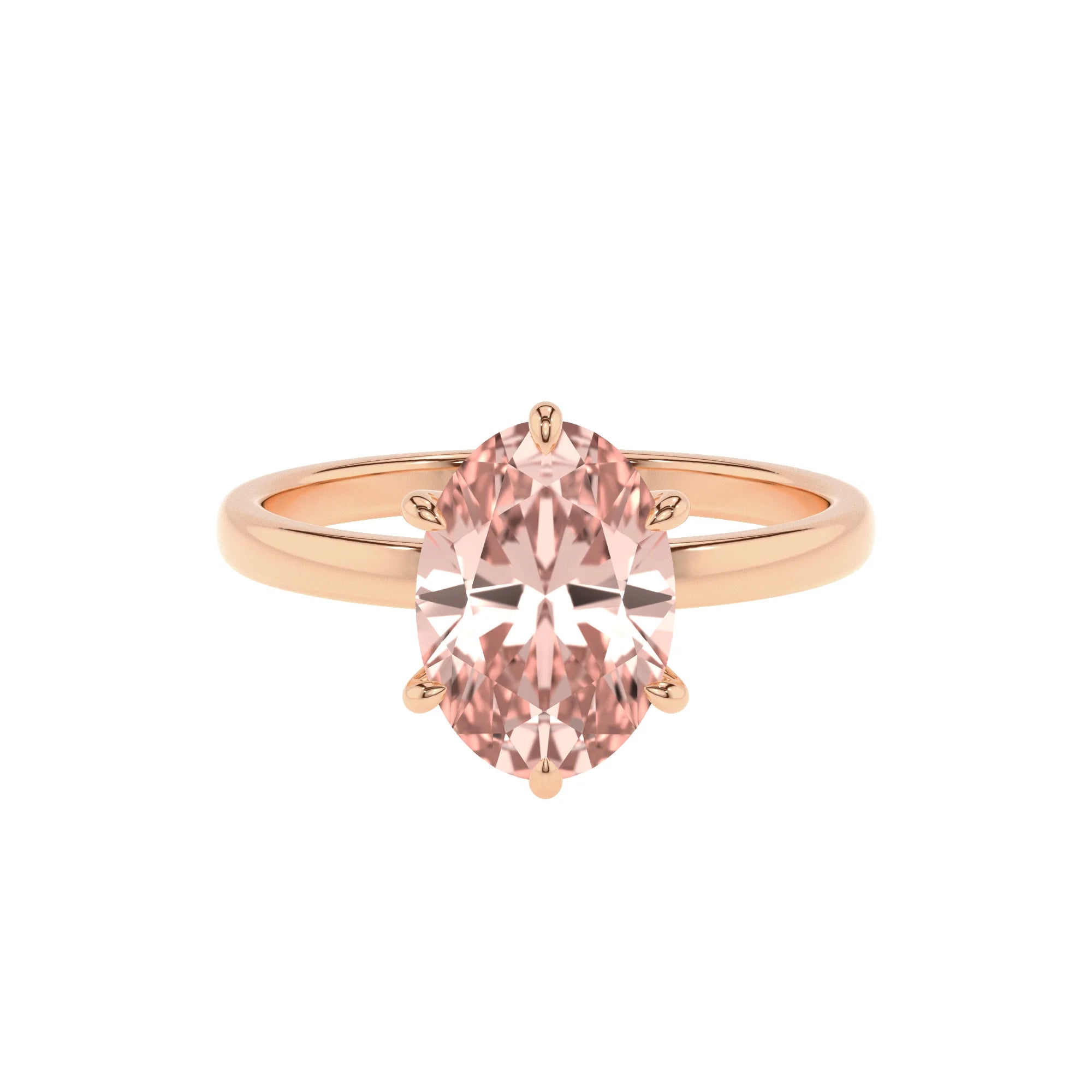 lab grown morganite oval solitaire rings in rose gold 
