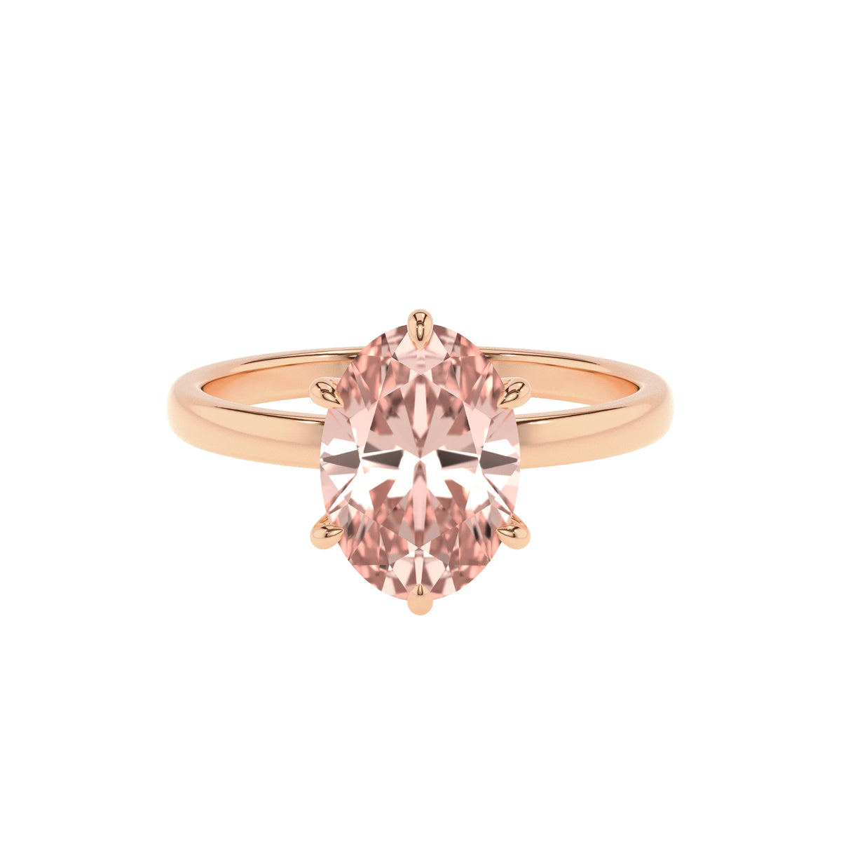 lab grown morganite oval solitaire rings in rose gold 