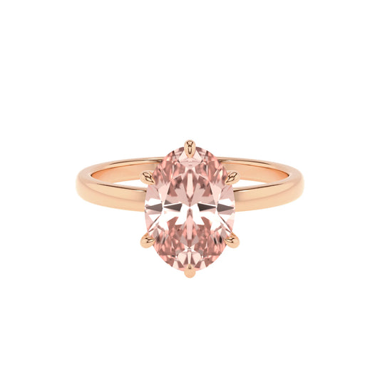 lab grown morganite oval solitaire rings in rose gold 