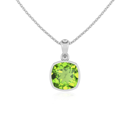natural peridot cushion solitaire necklaces in platinum 