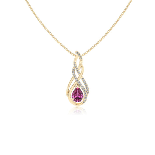 lab grown pink-sapphire pear solitaire necklaces in yellow gold 