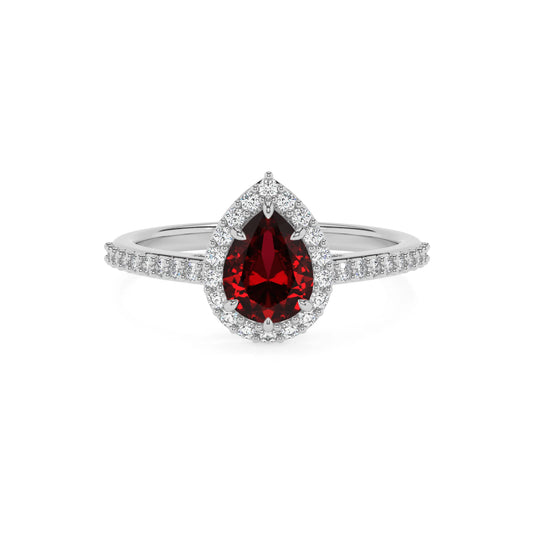 lab grown ruby pear solitaire rings in white gold 