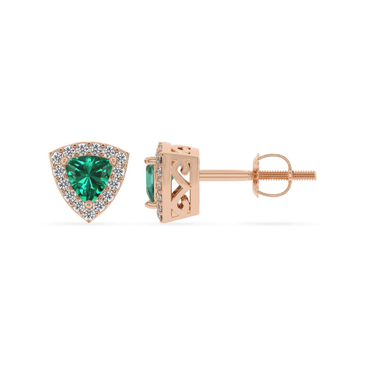 lab grown emerald trillion stud earrings in rose gold 