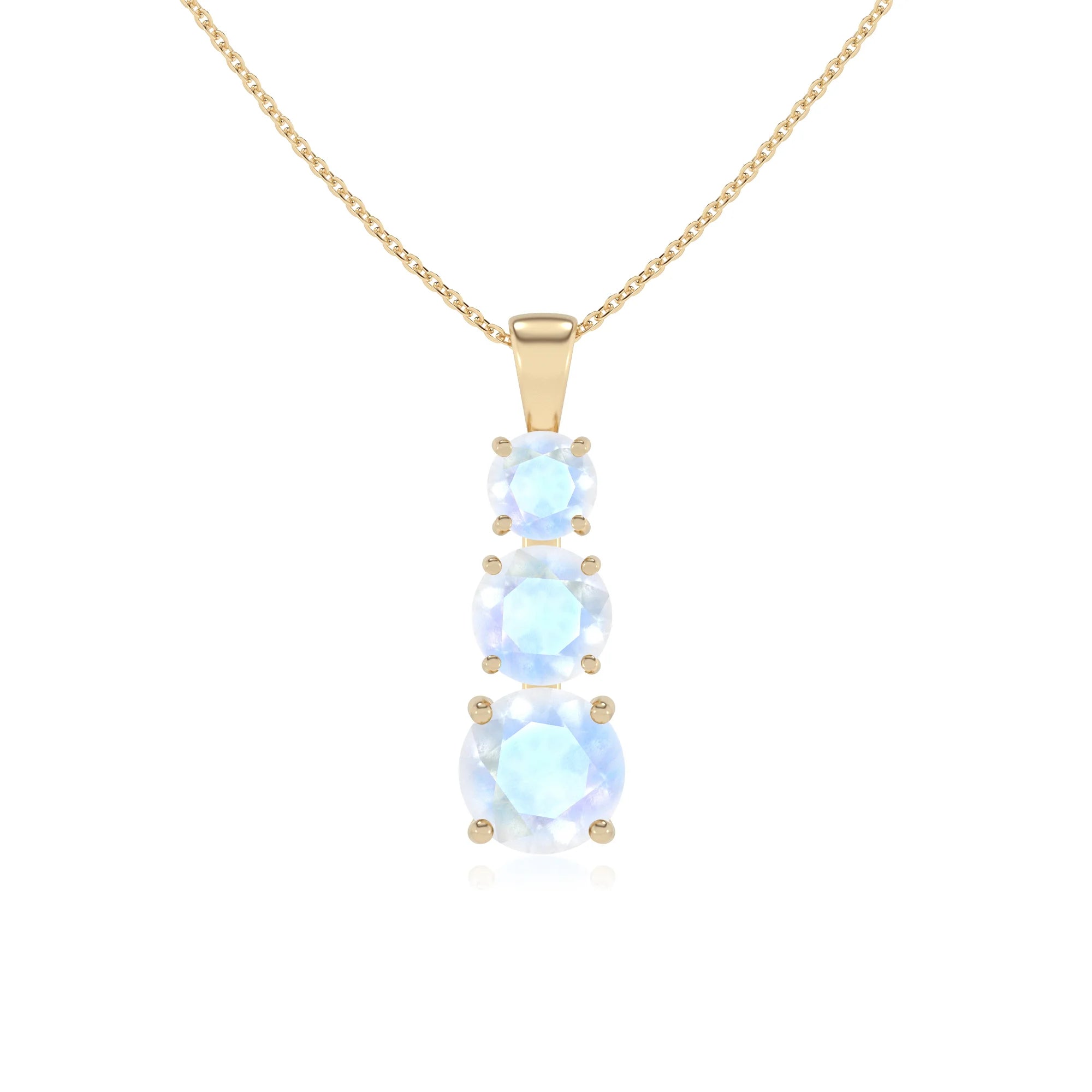 natural rainbow-moonstone round bar v-bale necklaces in yellow gold 