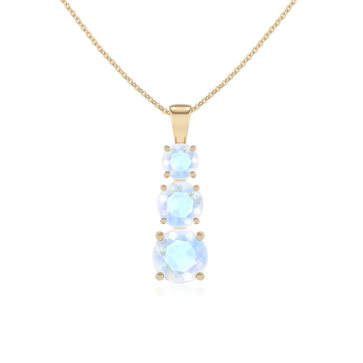 natural rainbow-moonstone round bar v-bale necklaces in yellow gold 