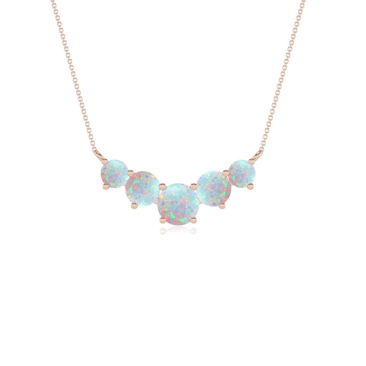 lab grown opal round bar necklaces in rose gold 