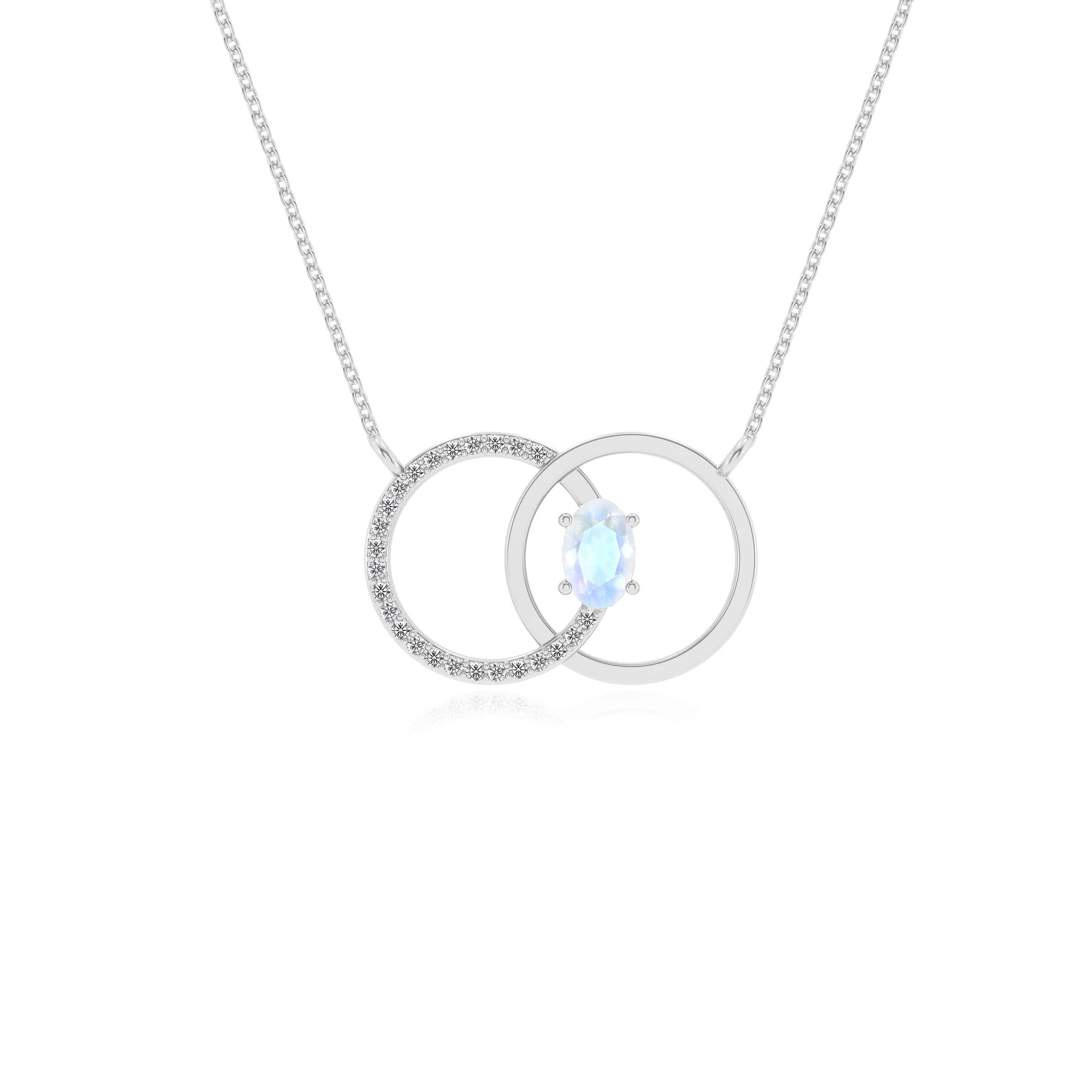 natural rainbow moonstone oval solitaire necklaces in white gold 