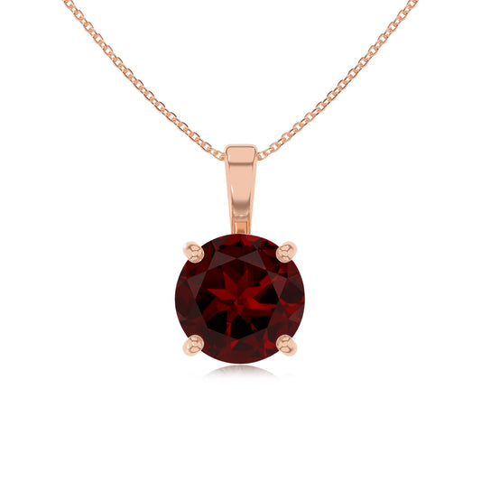natural garnet round solitaire necklaces in rose gold 