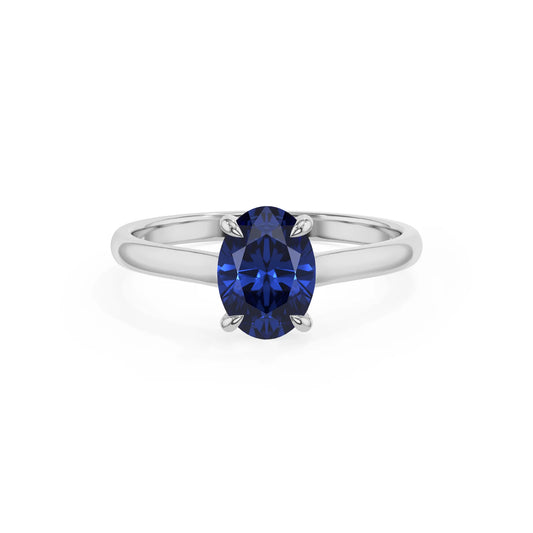 lab grown blue-sapphire oval solitaire rings in white gold 