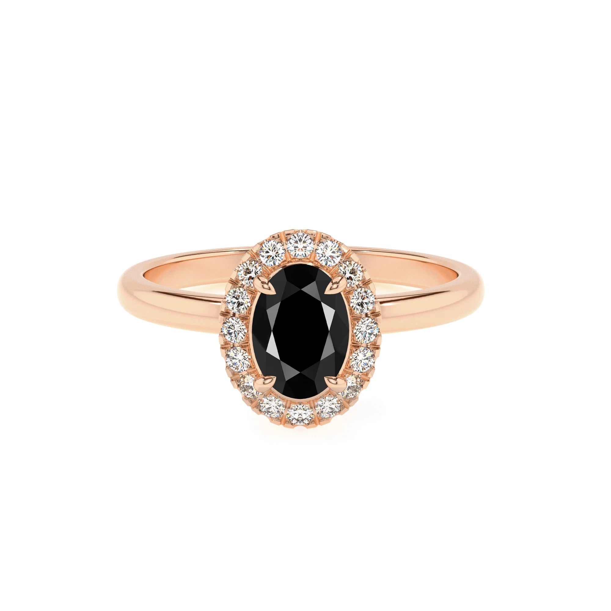 natural black-onyx oval solitaire rings in rose gold 