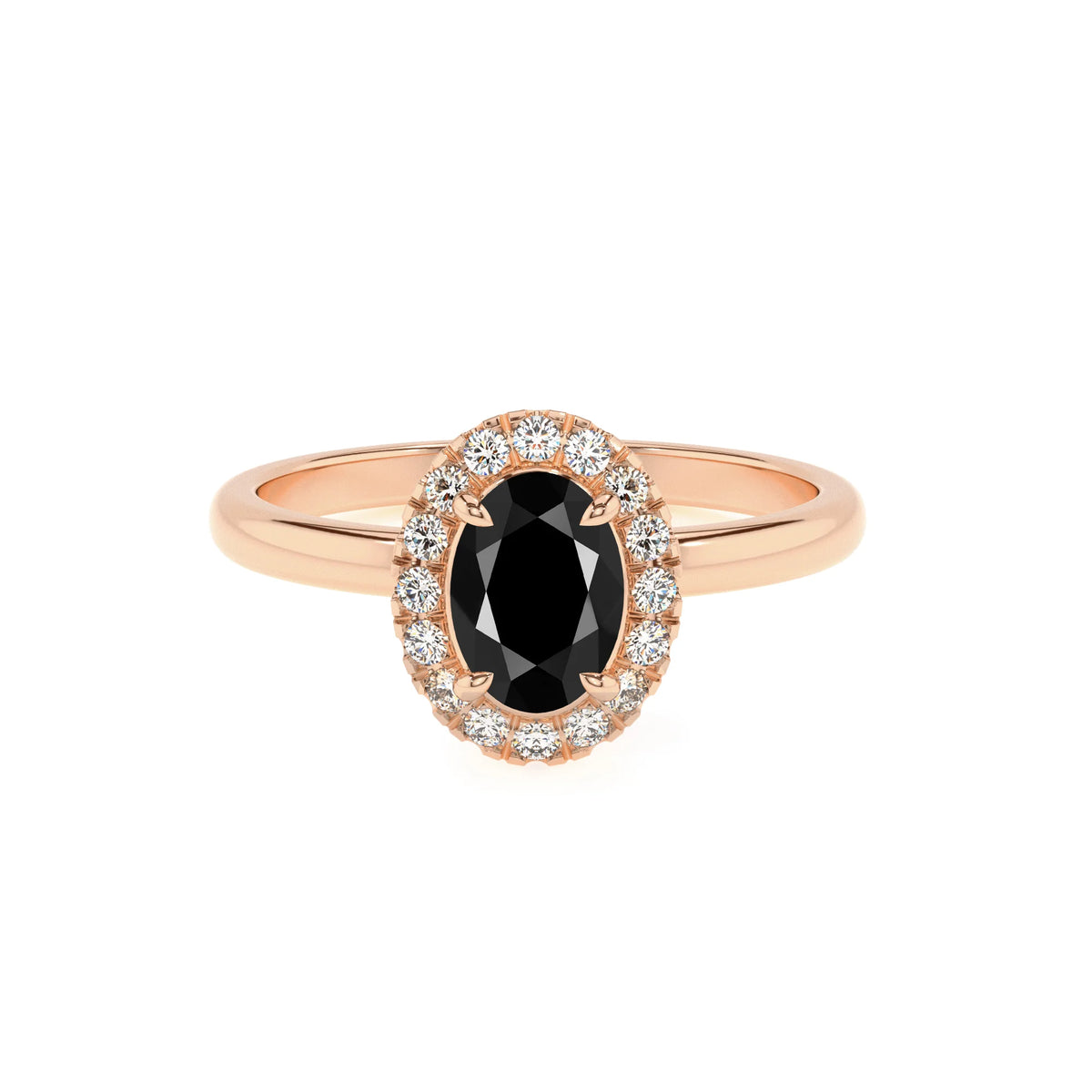 natural black-onyx oval solitaire rings in rose gold 
