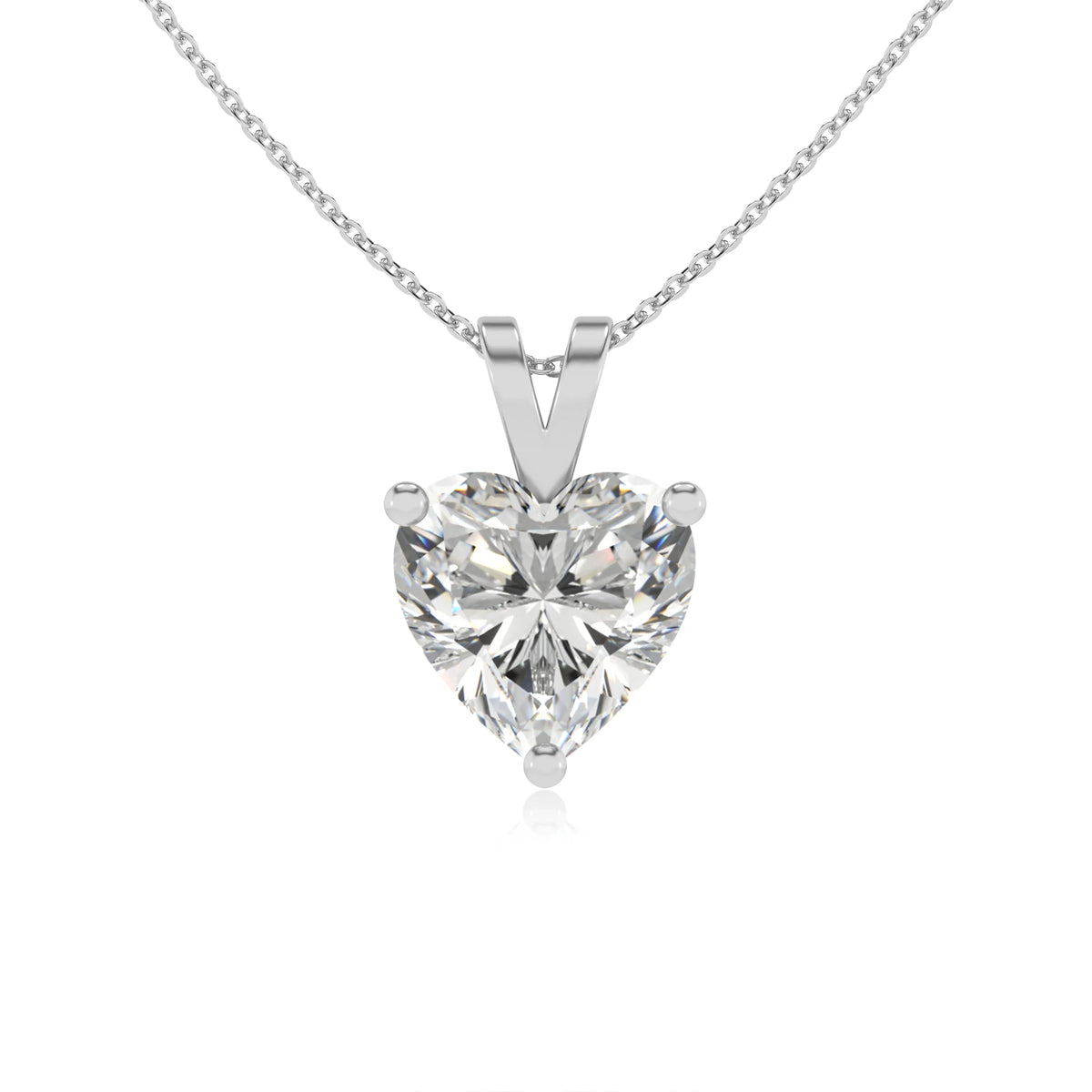 lab grown moissanite heart solitaire v-bale necklaces in platinum 