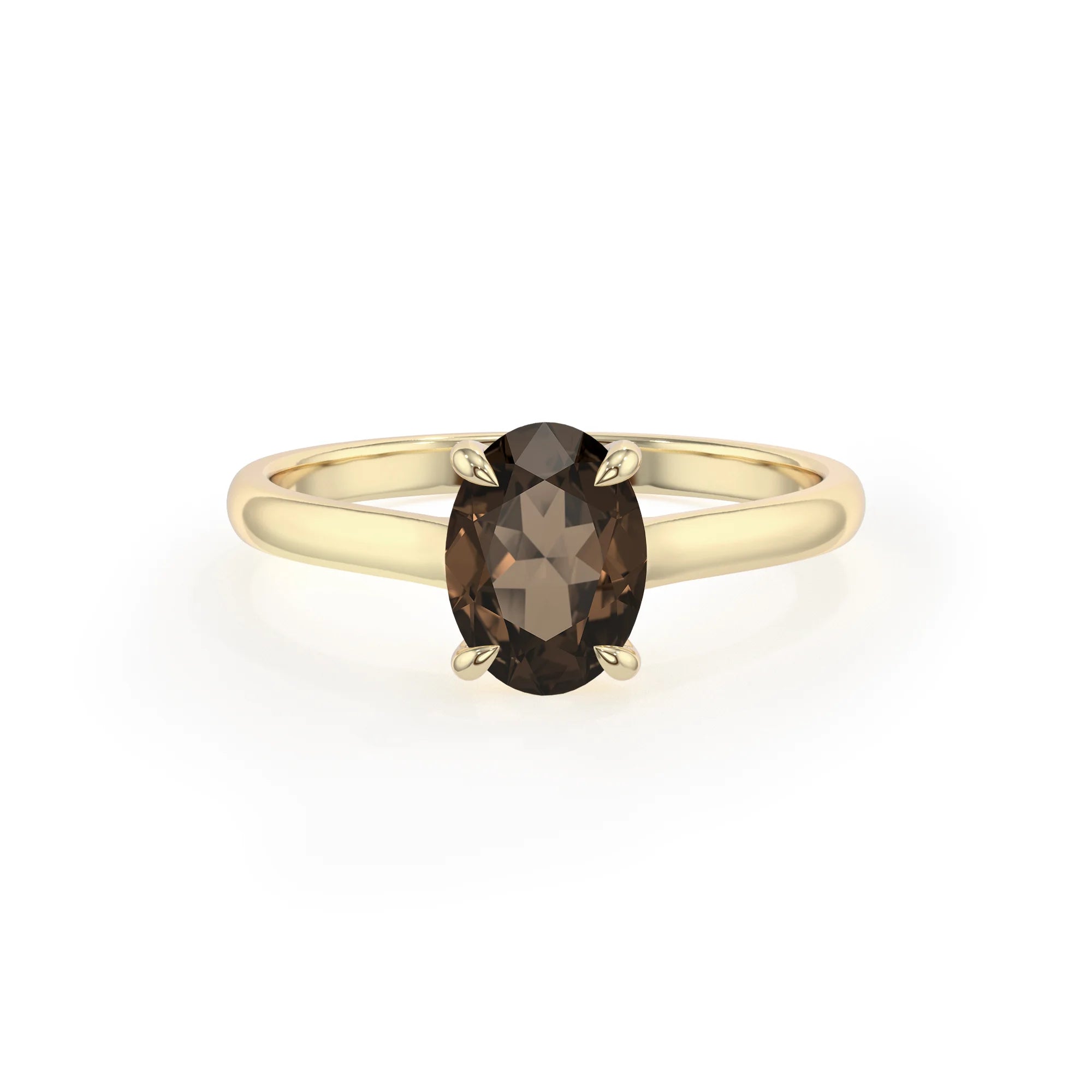 natural smoky-quartz oval solitaire rings in yellow gold 