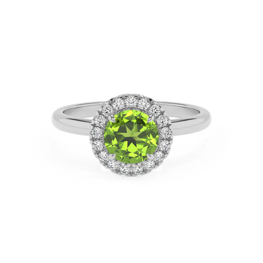 natural peridot round solitaire rings in white gold 
