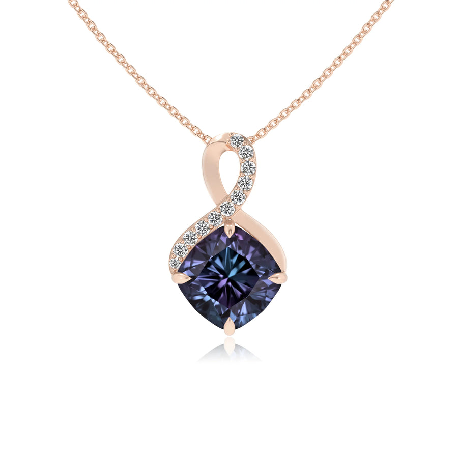 lab grown alexandrite cushion infinity necklaces in rose gold 