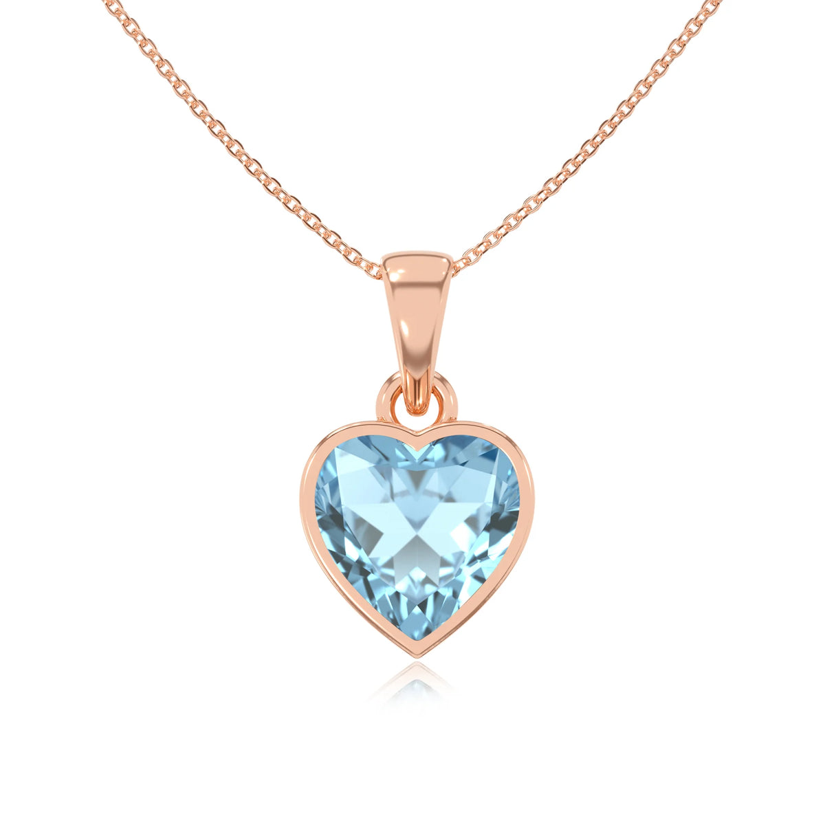 lab grown aquamarine heart solitaire necklaces in rose gold 