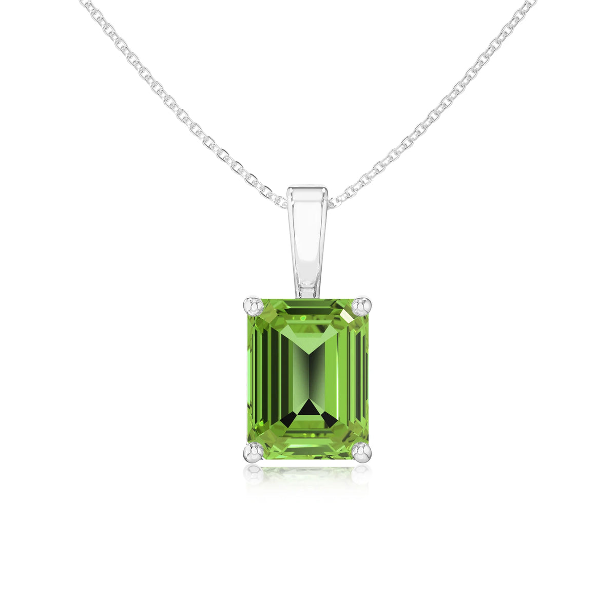 natural peridot emerald cut solitaire necklaces in white gold 