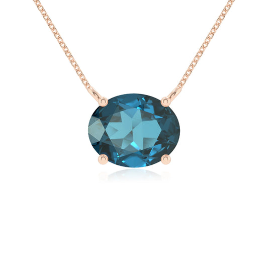 natural london-blue-topaz oval solitaire necklaces in rose gold 