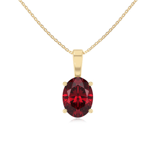 lab grown ruby oval solitaire necklaces in platinum 