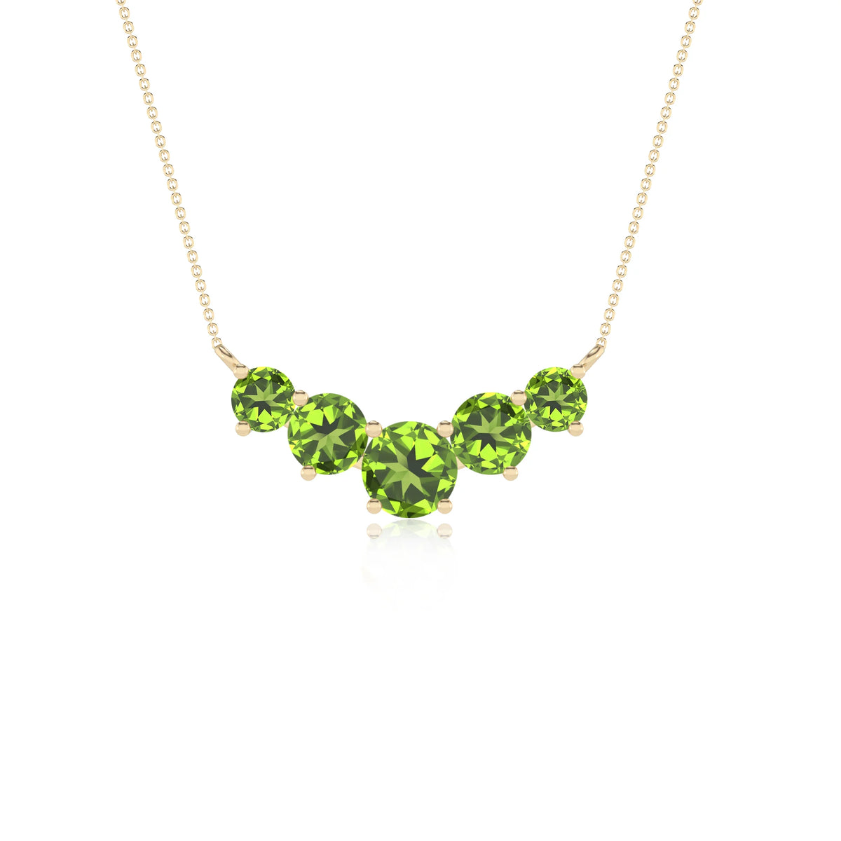 natural peridot round bar necklaces in yellow gold 
