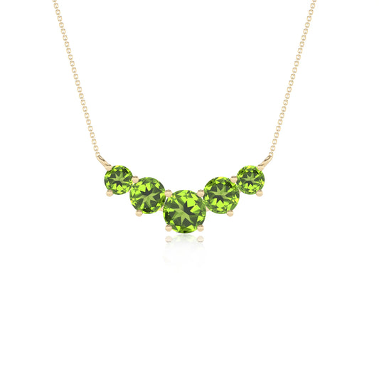 natural peridot round bar necklaces in yellow gold 