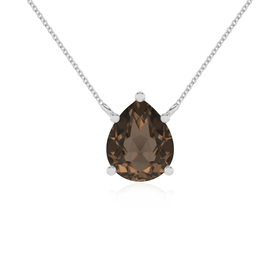 natural smoky-quartz pear solitaire necklaces in white gold 