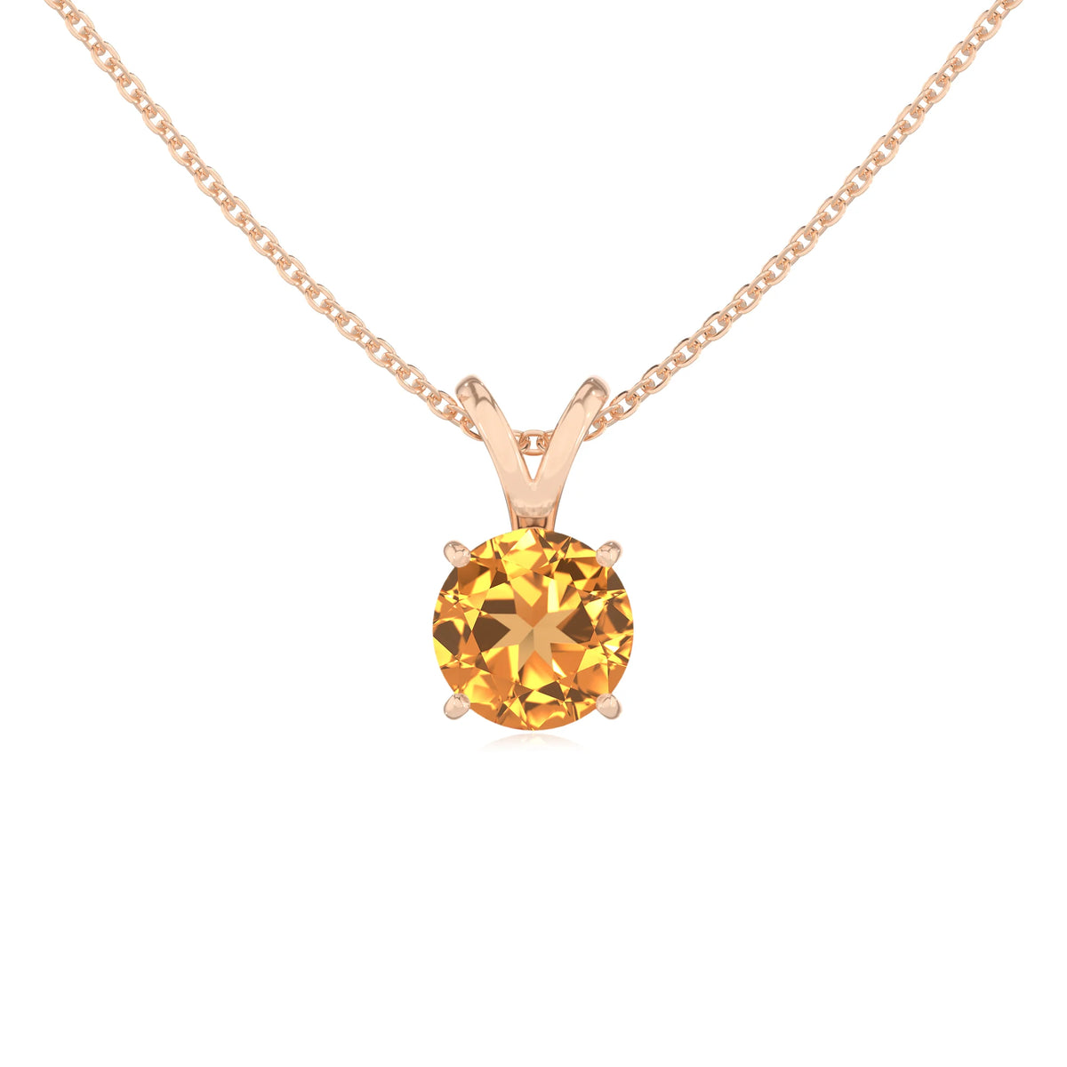 lab grown citrine round solitaire v-bale necklaces in rose gold 