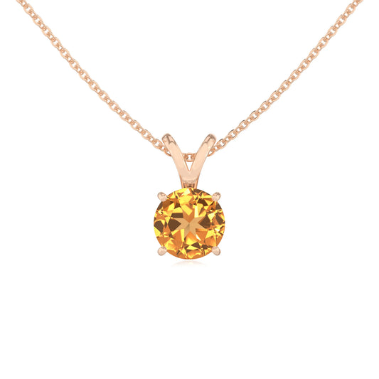 lab grown citrine round solitaire v-bale necklaces in rose gold 