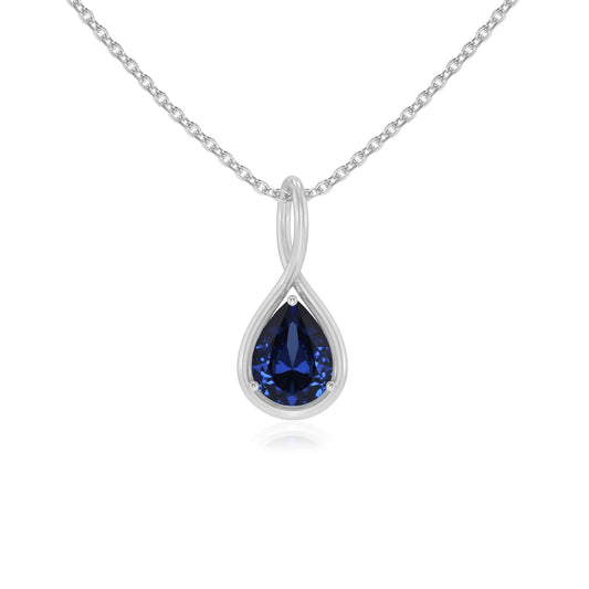 lab grown blue-sapphire pear solitaire necklaces in white gold 