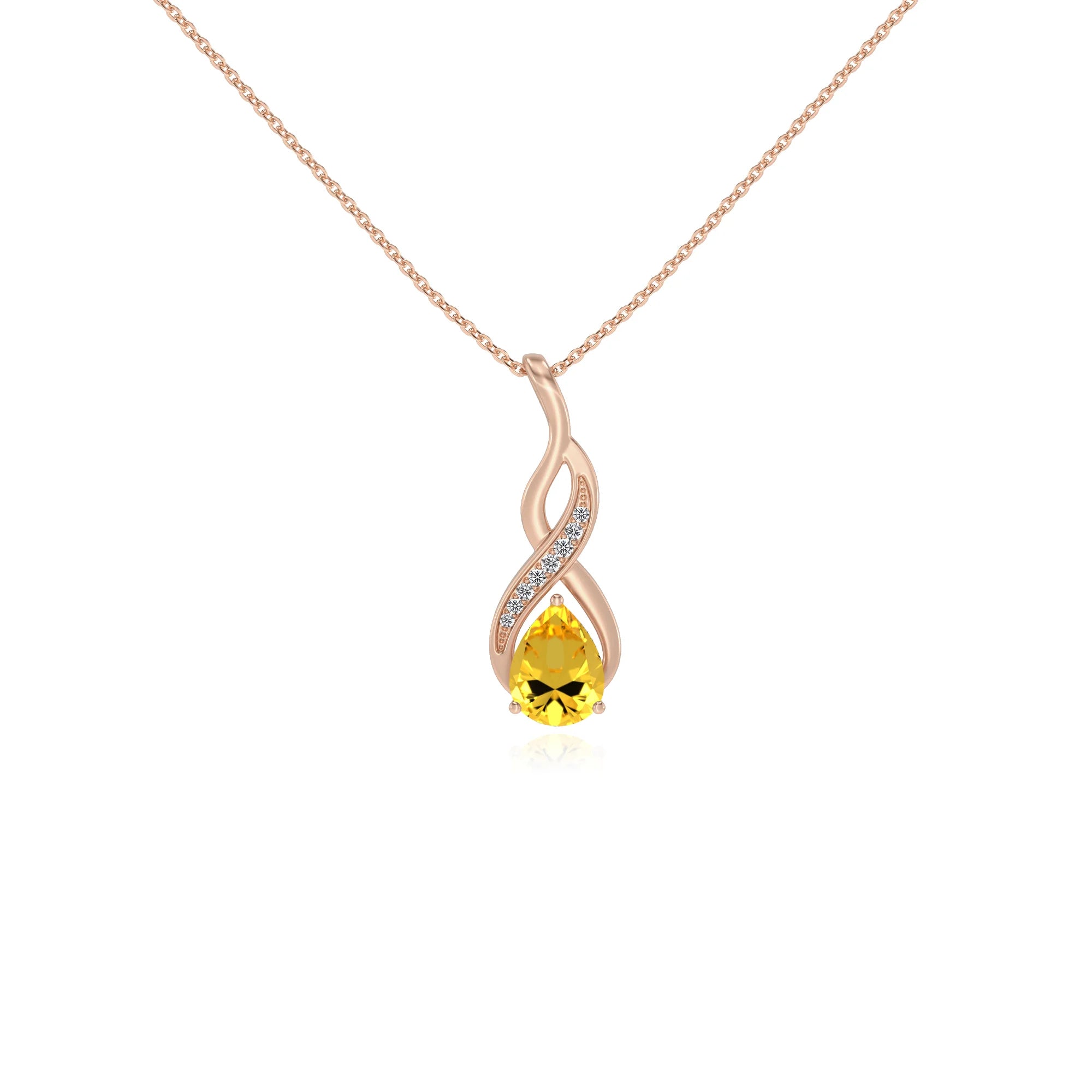 lab grown yellow-sapphire pear solitaire necklaces in rose gold 