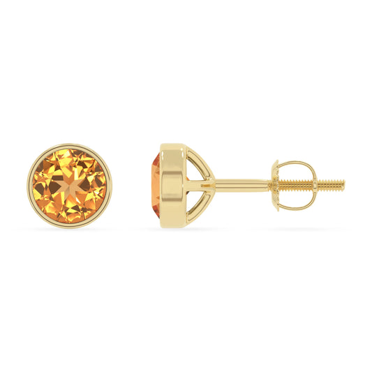 lab grown citrine round stud earrings in yellow gold 