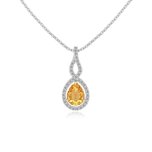 lab grown citrine pear necklaces in platinum 