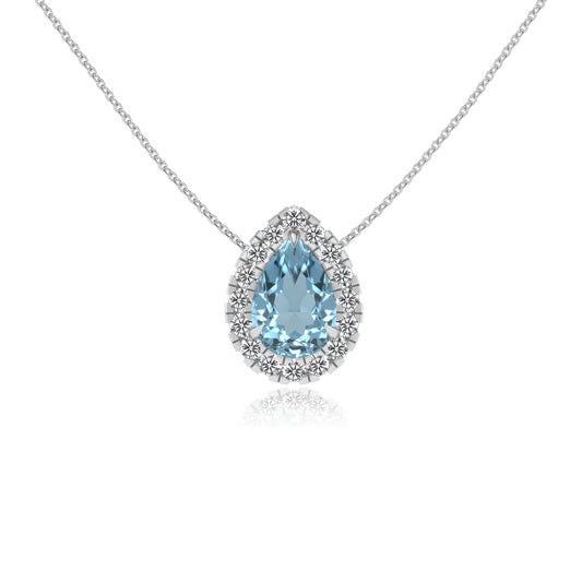 lab grown aquamarine pear solitaire necklaces in white gold 