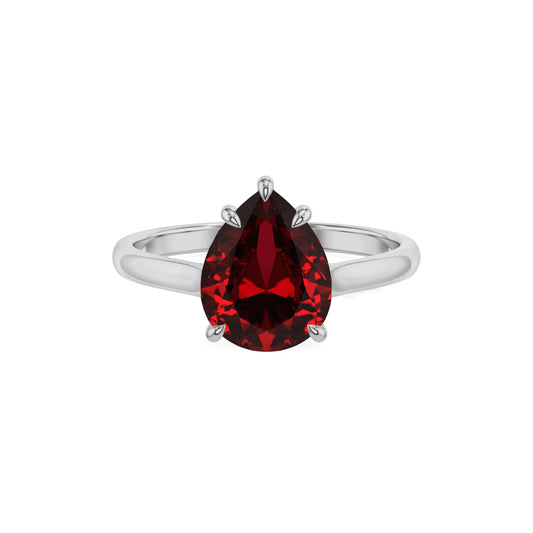 lab grown ruby pear solitaire rings in sterling silver 