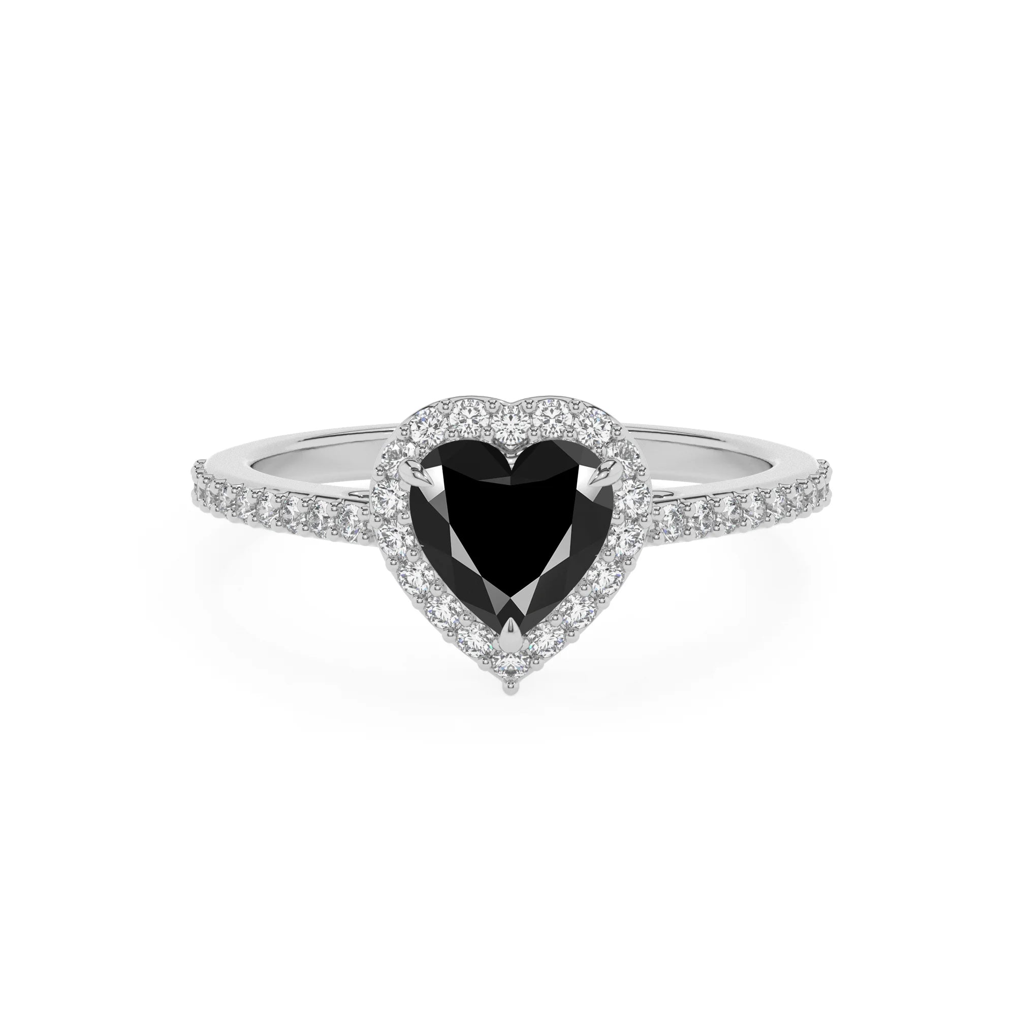 natural black-onyx heart solitaire rings in white gold 
