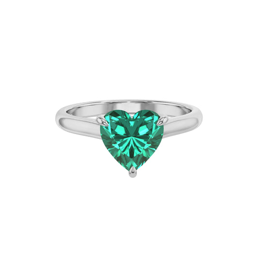 lab grown emerald heart solitaire rings in white gold 