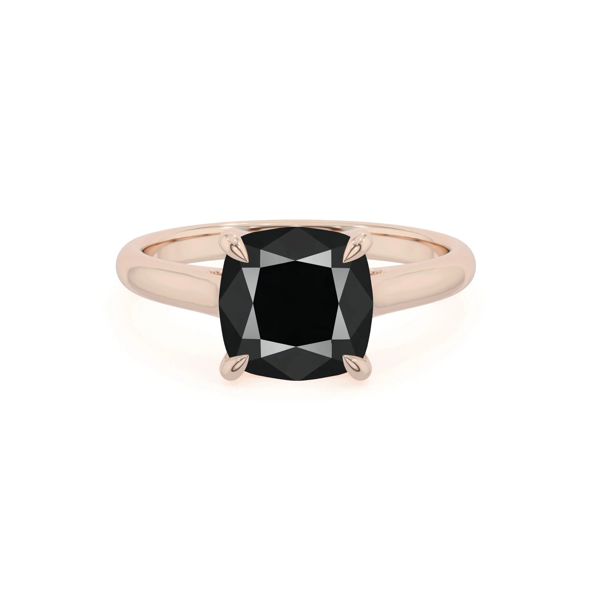 natural black-onyx cushion solitaire rings in rose gold 