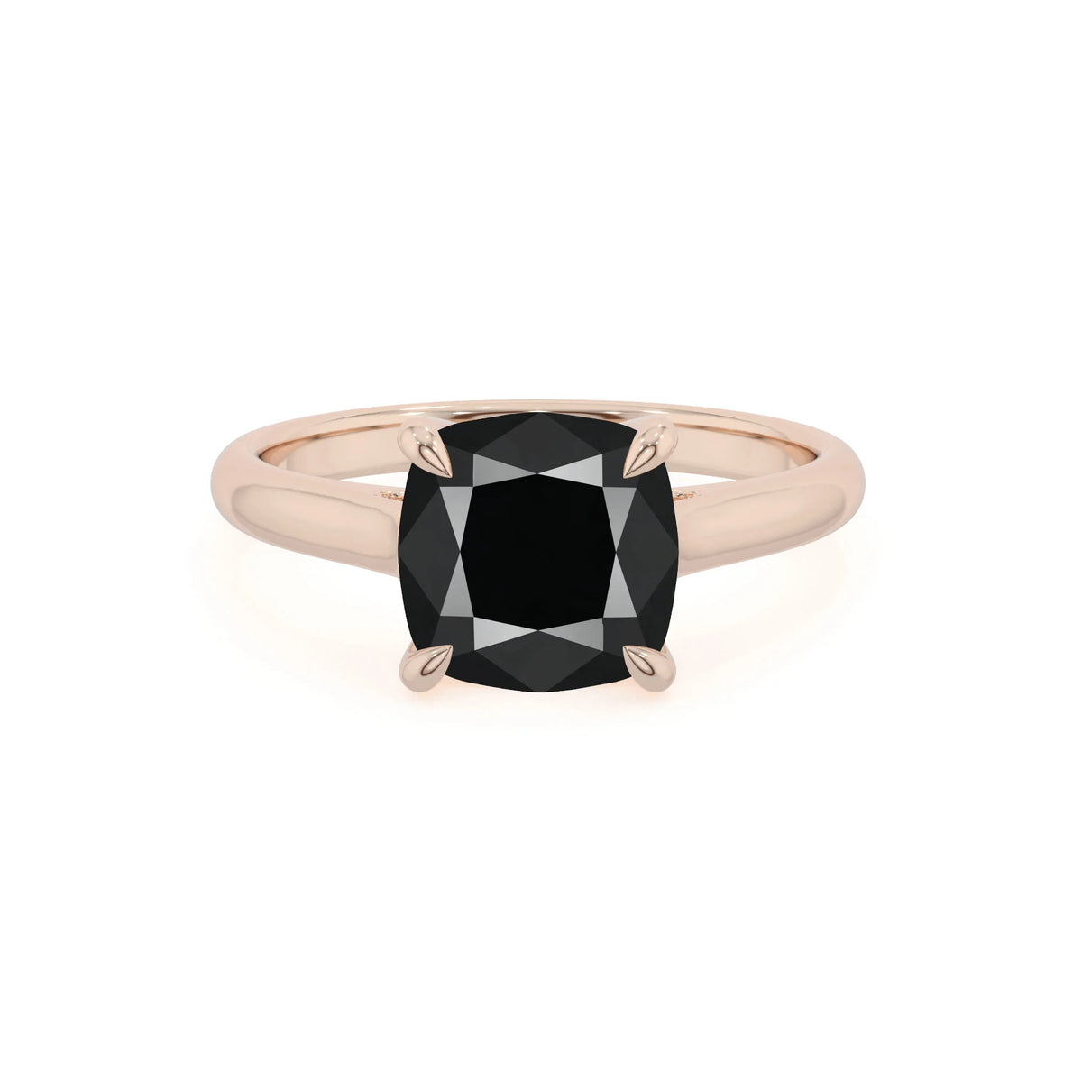 natural black-onyx cushion solitaire rings in rose gold 