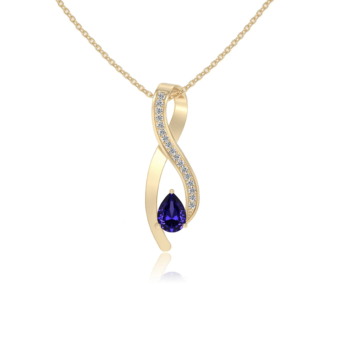 lab grown tanzanite pear solitaire necklaces in yellow gold 