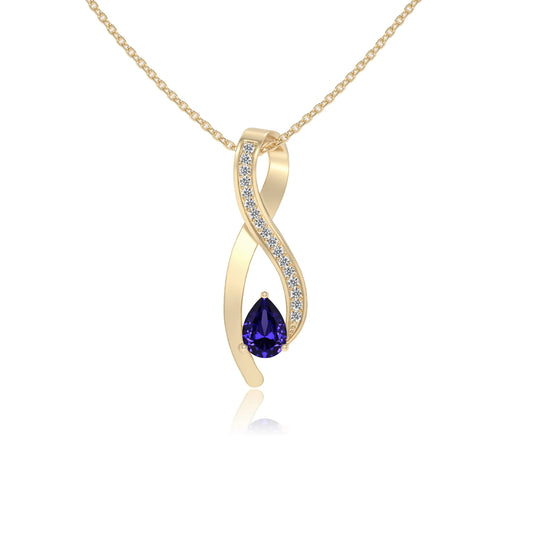 lab grown tanzanite pear solitaire necklaces in yellow gold 