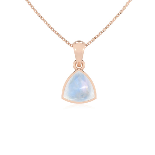 natural rainbow-moonstone trillion solitaire necklaces in rose gold 
