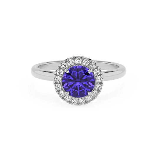 lab grown tanzanite round solitaire rings in platinum 
