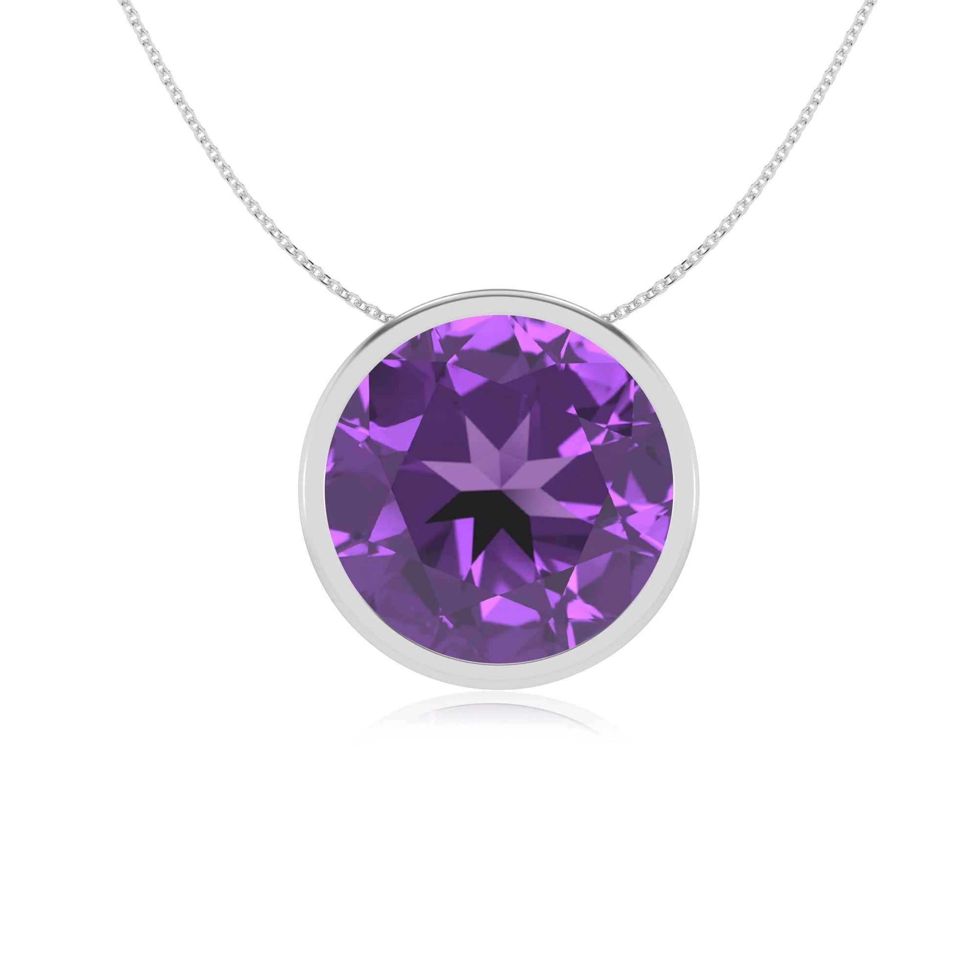 lab grown amethyst round solitaire necklaces in sterling silver 