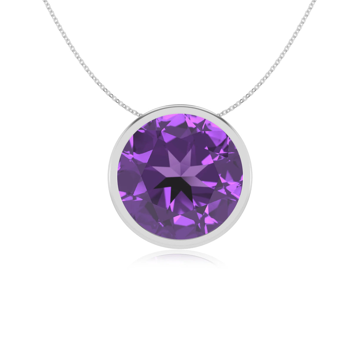 lab grown amethyst round solitaire necklaces in sterling silver 